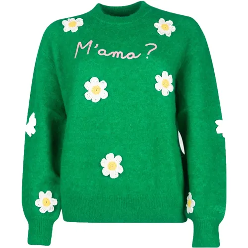 Grüner Daisy Crewneck Pullover mit Stickerei , Damen, Größe: S - MC2 Saint Barth - Modalova