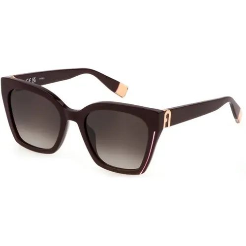 Full Bordeaux Sonnenbrille mit Braunem Verlauf Pinken Gläsern , Damen, Größe: 54 MM - Furla - Modalova