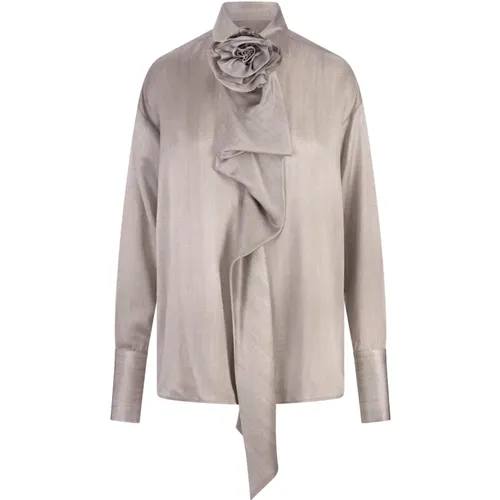 Grey Silk Satin Shirt with Rose Sash , female, Sizes: XS, 2XS - Ermanno Scervino - Modalova