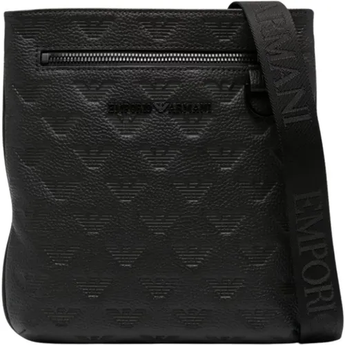 Embossed Monogram Leather Shoulder Bag , male, Sizes: ONE SIZE - Emporio Armani - Modalova