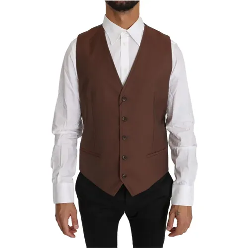 Luxury Wool Silk Waistcoat Vest , male, Sizes: L - Dolce & Gabbana - Modalova