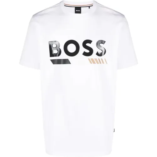 Mercerised Cotton T-Shirt with Signature Stripe , male, Sizes: 2XL - Hugo Boss - Modalova
