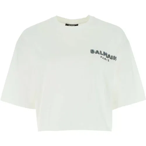 Oversize Weißes Baumwoll-T-Shirt - Balmain - Modalova