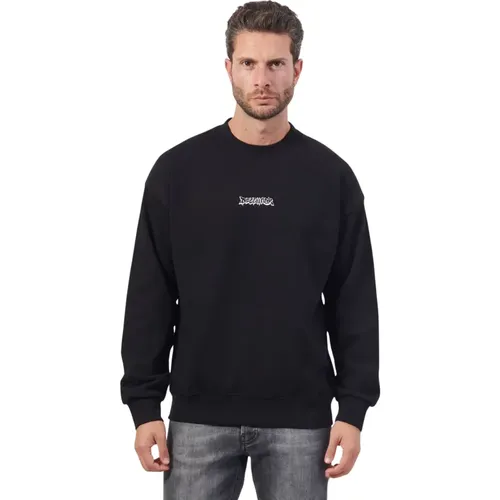 Schwarzer Rundhalsausschnitt Langarm-Logo-Sweatshirt , Herren, Größe: L - Disclaimer - Modalova