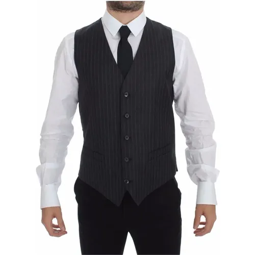 Suit Vests,Graue Gestreifte Woll-Logo-Weste - Dolce & Gabbana - Modalova