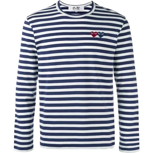 Blue Striped T-shirt and Polo , male, Sizes: S - Comme des Garçons Play - Modalova