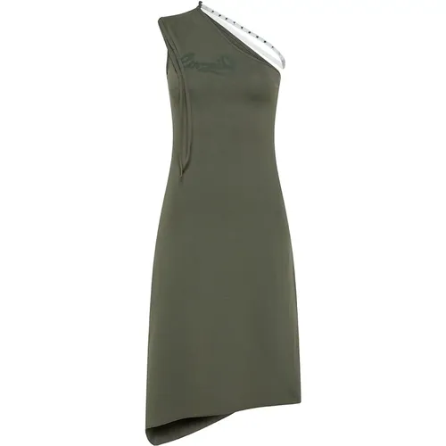 Grünes One-Shoulder-Kleid mit dekorativem Riemen , Damen, Größe: 2XS - Cormio - Modalova