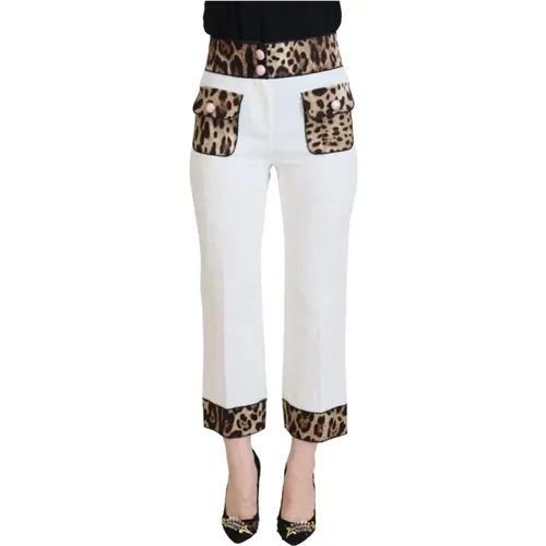 Weiße Hose mit hoher Taille und Leopardenmuster - Dolce & Gabbana - Modalova
