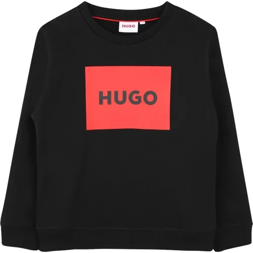 Schwarzer Pullover mit rotem Logo - Hugo Boss - Modalova