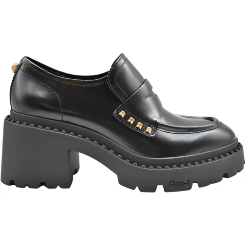 Schwarze flache Schuhe mit Nelson Stud Gold Sun Polish Calf , Damen, Größe: 39 EU - Ash - Modalova