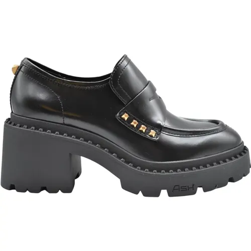 Schwarze flache Schuhe mit Nelson Stud Gold Sun Polish Calf , Damen, Größe: 40 EU - Ash - Modalova