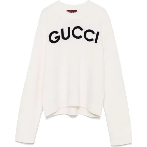 Weiße Wollstrick-Logo-Pullover - Gucci - Modalova