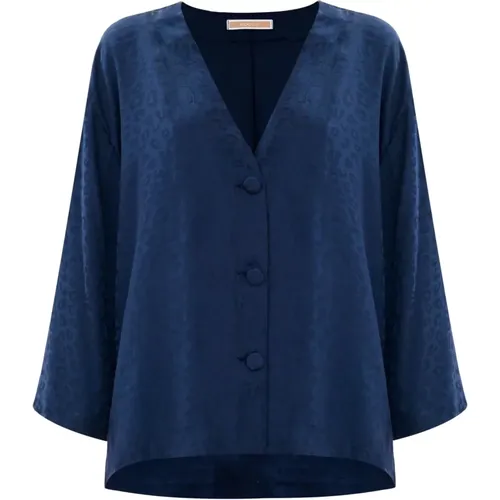 Elegante Bluse mit Tiermuster und stoffbezogenen Knöpfen , Damen, Größe: XS - Kocca - Modalova