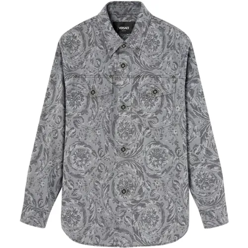 Floral Print Shirt with Classic Collar , male, Sizes: L - Versace - Modalova