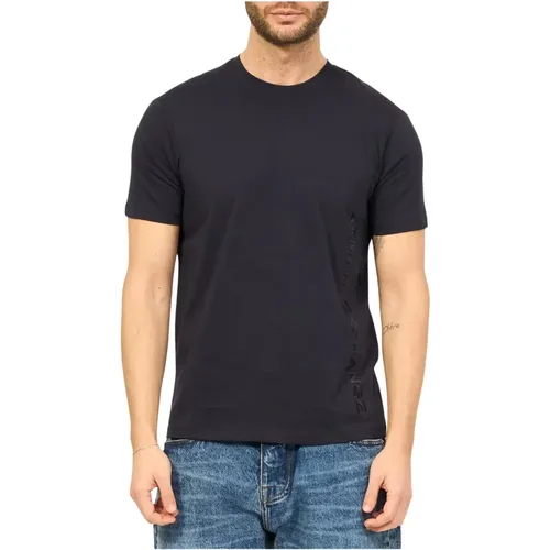 Besticktes Seitenlogo T-Shirt - Blau , Herren, Größe: M - Armani Exchange - Modalova