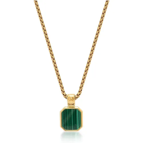 Gold Necklace with Square Malachite Pendant , Herren, Größe: M - Nialaya - Modalova