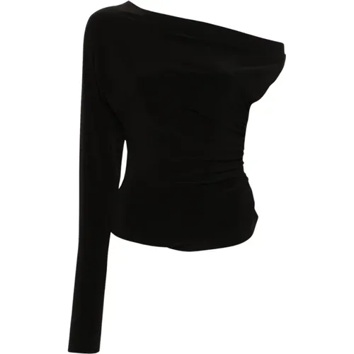 Schwarzer Cold-Shoulder Pullover mit Asymmetrischem Saum , Damen, Größe: L - Norma Kamali - Modalova