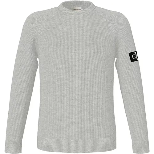 Grauer Pullover Raglan Langarm Baumwolle , Herren, Größe: L - Calvin Klein - Modalova