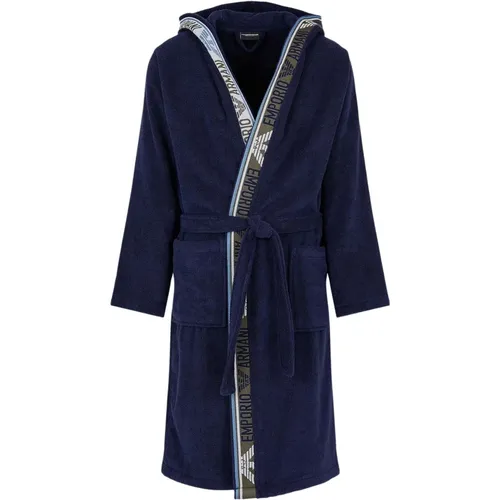 Cotton Hooded Bathrobe , male, Sizes: M - Emporio Armani - Modalova