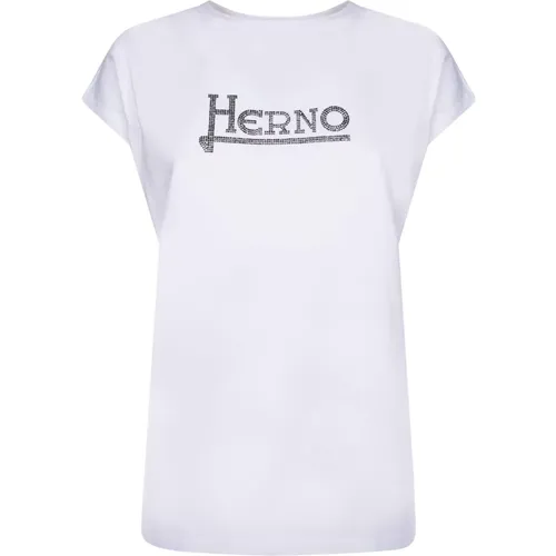 Weißes T-Shirt Klassischer Rundhalsausschnitt , Damen, Größe: S - Herno - Modalova