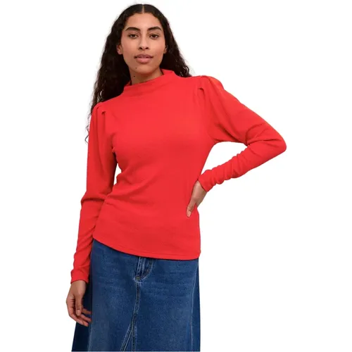 Feurig Rote Puff Schulter Bluse , Damen, Größe: XL - Kaffe - Modalova