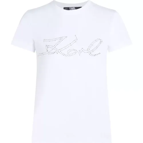 Weiße Logo-verziertes T-shirt , Damen, Größe: M - Karl Lagerfeld - Modalova