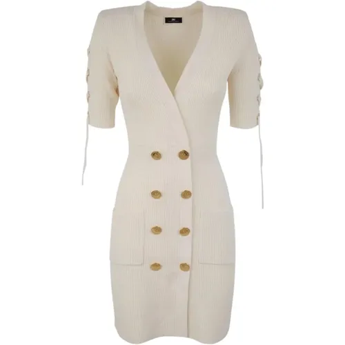 Button-Detailed Ribbed Dress , female, Sizes: S, M - Elisabetta Franchi - Modalova