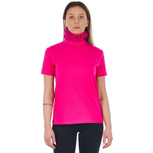 T-Shirt mit hohem Ausschnitt und Spitze , Damen, Größe: XS - Frankie Morello - Modalova