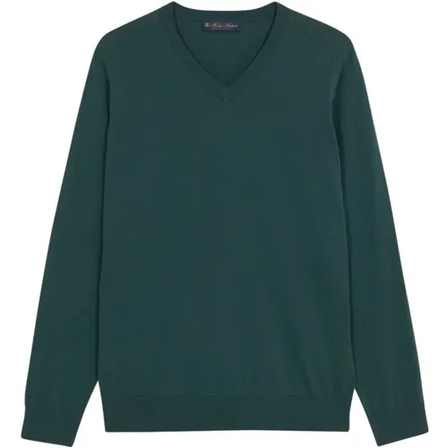 Grüner Baumwoll-V-Ausschnitt Pullover , Herren, Größe: L - Brooks Brothers - Modalova