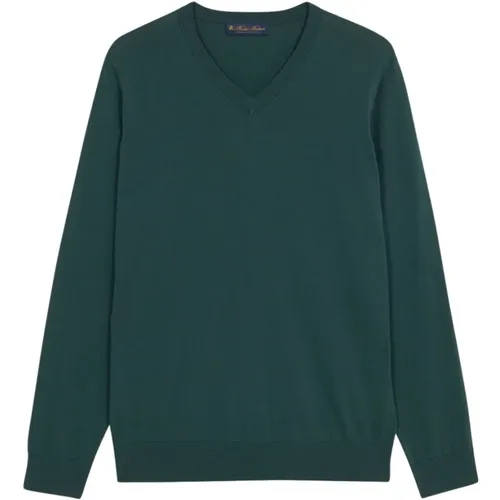 Grüner Baumwoll-V-Ausschnitt Pullover , Herren, Größe: XL - Brooks Brothers - Modalova