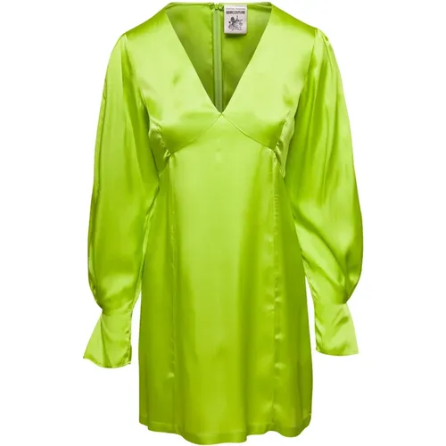 Lime V-Neck Silk Blend Dress , Damen, Größe: S - Semicouture - Modalova