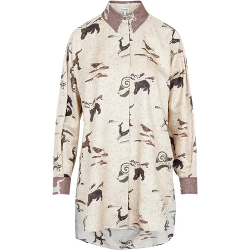 Animal Print Silk Shirt Brown , female, Sizes: XS - Loewe - Modalova