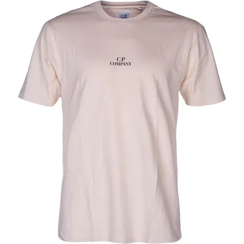 Herren Rundhals T-Shirt, Regular Fit mit Frontlogo , Herren, Größe: L - C.P. Company - Modalova