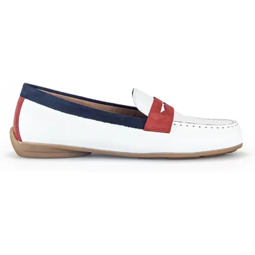 Weiße/Marineblaue Leder-Loafer , Damen, Größe: 40 1/2 EU - Gabor - Modalova