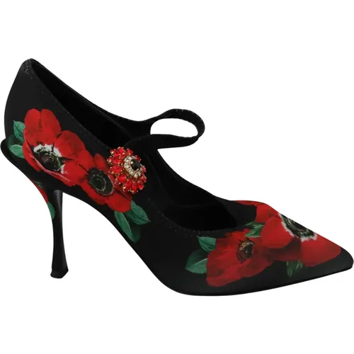 Rote Blumen Kristall Mary Janes Pumps , Damen, Größe: 35 EU - Dolce & Gabbana - Modalova