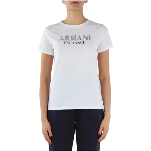 Cotton Logo T-shirt , female, Sizes: S - Armani Exchange - Modalova