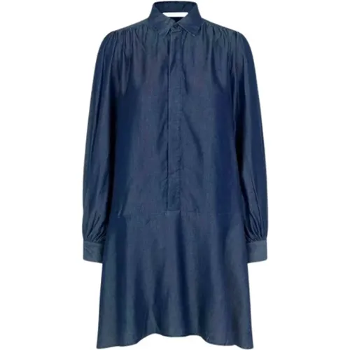 Navy Lyocell Shirt Dress , female, Sizes: XS, M - Samsøe Samsøe - Modalova