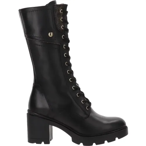 Leather Women`s Boots with Lace and Zip Closure , female, Sizes: 5 UK - Nerogiardini - Modalova