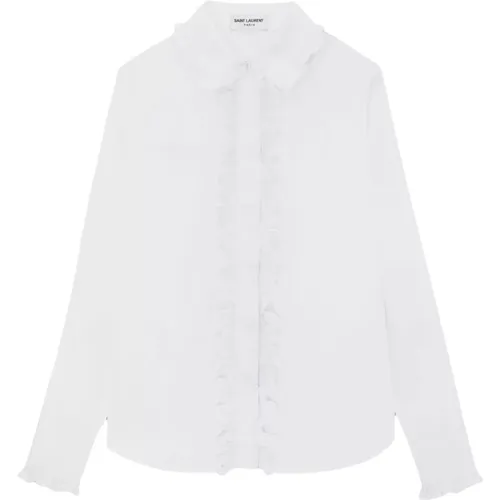 Frilled-Detail Button-Up Shirt , female, Sizes: L - Saint Laurent - Modalova