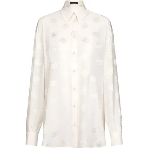 Logo-Embellished Silk Shirt , female, Sizes: S - Dolce & Gabbana - Modalova
