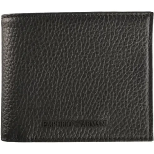 Hammered Leather Wallet with Logo Lettering , male, Sizes: ONE SIZE - Emporio Armani - Modalova