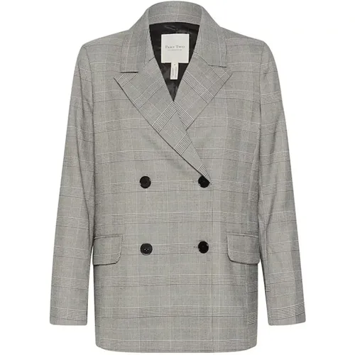 Klassischer Blazer Grau Karo , Damen, Größe: 2XL - Part Two - Modalova