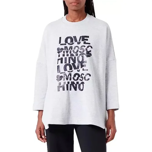 Grauer Baumwollpullover, Klassischer Stil , Damen, Größe: S - Love Moschino - Modalova