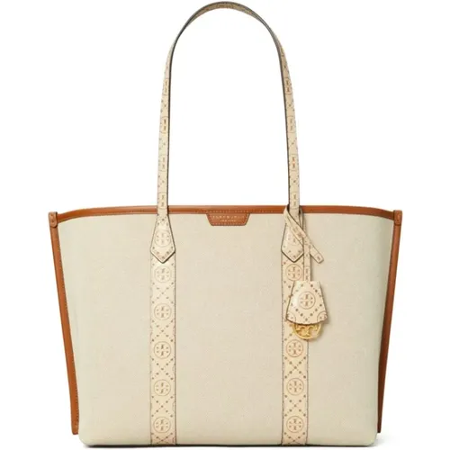 Cream White Canvas Tote Bag , female, Sizes: ONE SIZE - TORY BURCH - Modalova