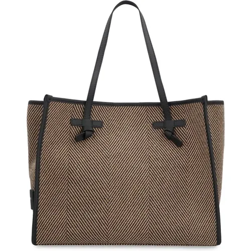 Herringbone Fabric Tote with Leather Details , female, Sizes: ONE SIZE - Gianni Chiarini - Modalova