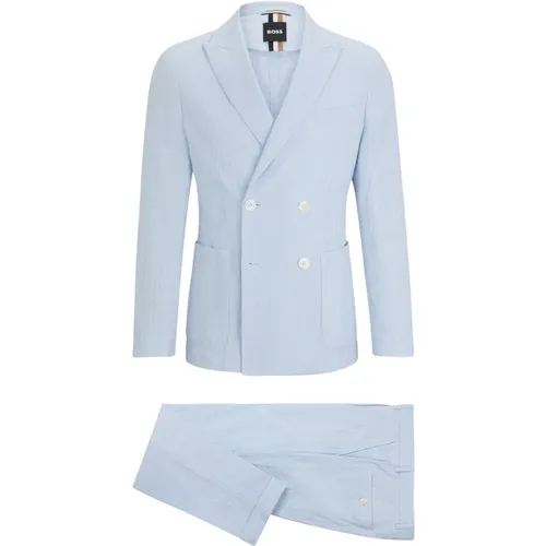 Slim Fit Striped Cotton Suit with Stretch , male, Sizes: L, XL - Hugo Boss - Modalova