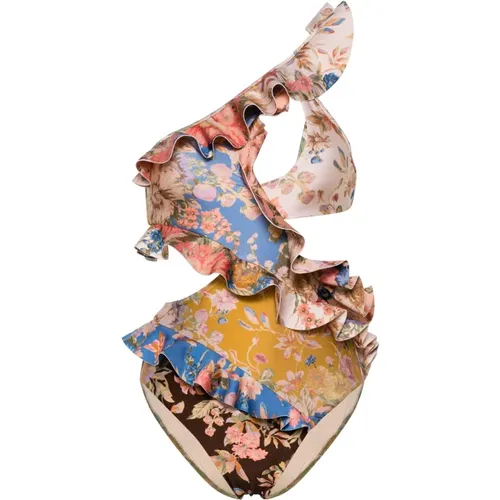 Floral Ruffled Swimsuit MultiColour , female, Sizes: M, S - Zimmermann - Modalova