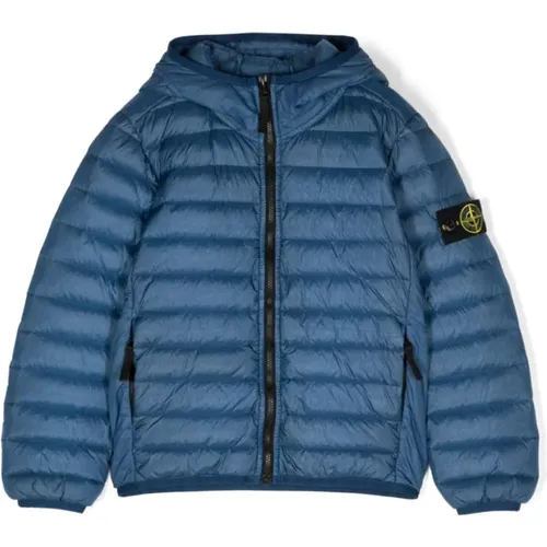 Logo Kapuzenjacke mit Polsterung in Blau - Stone Island - Modalova