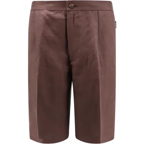 Braune Leinen Shorts mit Reißverschluss und Knopf , Herren, Größe: L - Hevo - Modalova