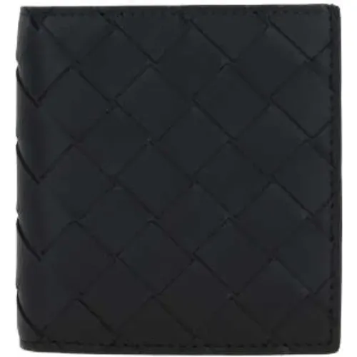 Schwarze Leder-Bi-Fold-Brieftasche mit Intrecciato-Motiv - Bottega Veneta - Modalova